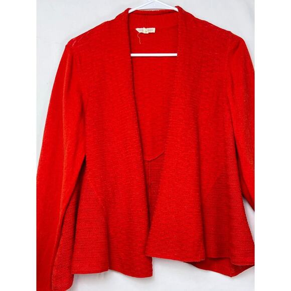Eileen Fisher Women's Med Red Cashmere Blend Open Front Lightweight Cardigan - Picture 6 of 7